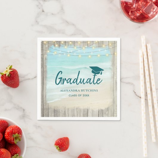 Serviette En Papier Ocean Beach Rustic Wood Lights Graduation Party (En situation)