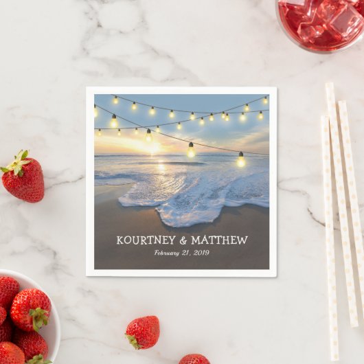Serviette En Papier Ocean Beach Seaside String Lights Mariage (En situation)
