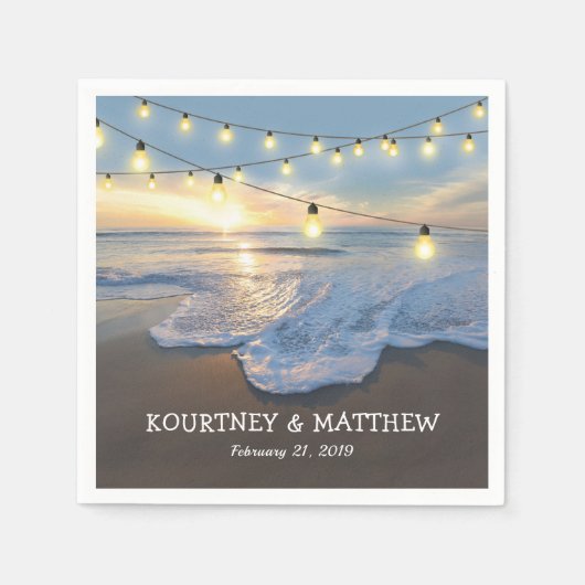 Serviette En Papier Ocean Beach Seaside String Lights Mariage (Devant)