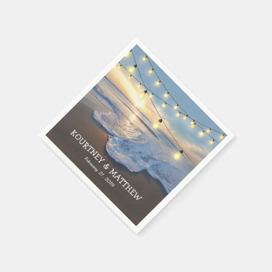 Serviette En Papier Ocean Beach Seaside String Lights Mariage (Coin)
