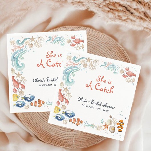Serviette En Papier Ocean Beach She Is a Catch Bridal Shower Cocktail