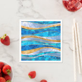 Serviette En Papier Océan Blue Gold Métallic Wavy Abstrait (En situation)