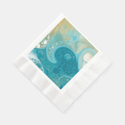 Serviette En Papier Ocean Blue Waves et Sandy Brown Fluid Art (Coin)