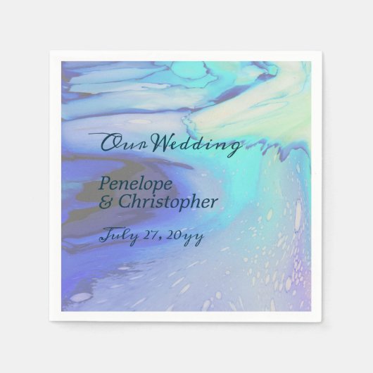 Serviette En Papier Océan moderne Eau Bleu Plage Abstraite Mariage (Devant)