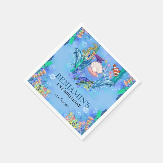 Serviette En Papier Ocean Sea Animaux Wild One fête d'anniversaire (Coin)