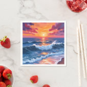 Serviette En Papier Ocean Sunset Beach Waves Watercolor Card (En situation)