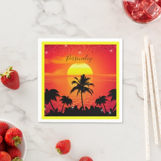 Serviette En Papier Ocean Sunset Plage tropicale Palmiers Personnalise (En situation)