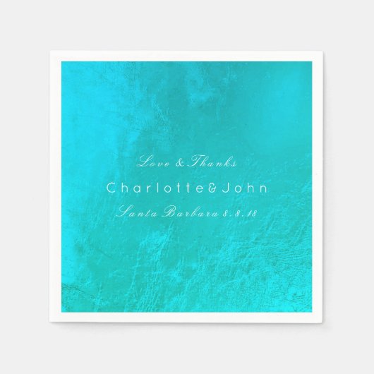 Serviette En Papier Ocean Tiffany Aqua Plage Métallique Mariage (Devant)