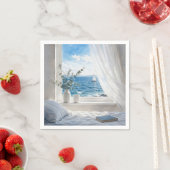 Serviette En Papier Ocean View in a Bedroom Window (En situation)