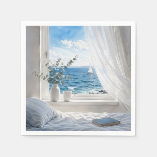 Serviette En Papier Ocean View in a Bedroom Window (Devant)