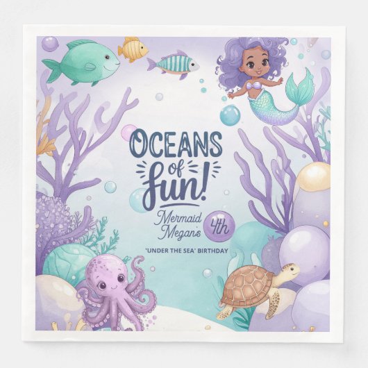 Serviette En Papier Océans de Fun Mermaid Anniversaire V2 ID1142 (Devant)