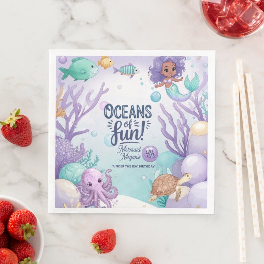 Serviette En Papier Océans de Fun Mermaid Anniversaire V2 ID1142 (En situation)