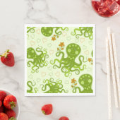 Serviette En Papier Octopes Vertes Avec Fleurs (En situation)