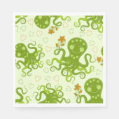 Serviette En Papier Octopes Vertes Avec Fleurs (Devant)