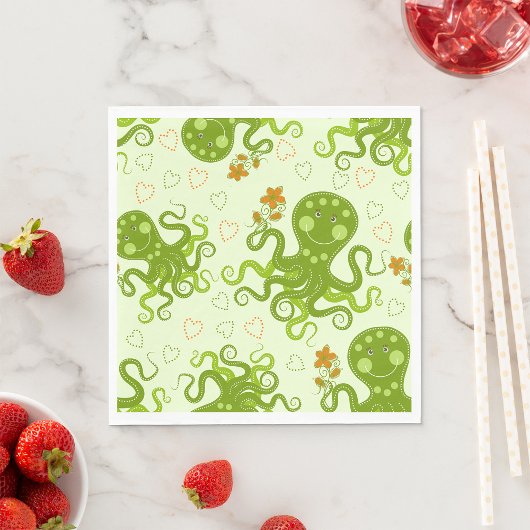 Serviette En Papier Octopes Vertes Avec Fleurs