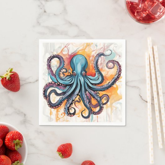 Serviette En Papier Octopus Abstrait coloré (En situation)