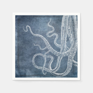 Serviette En Papier Octopus - Bleu Twilight - Aquarelle Denim
