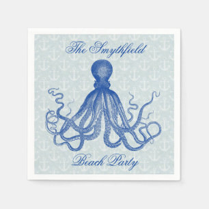 Serviette En Papier Octopus bleu vintage avec Ancres Beach Party