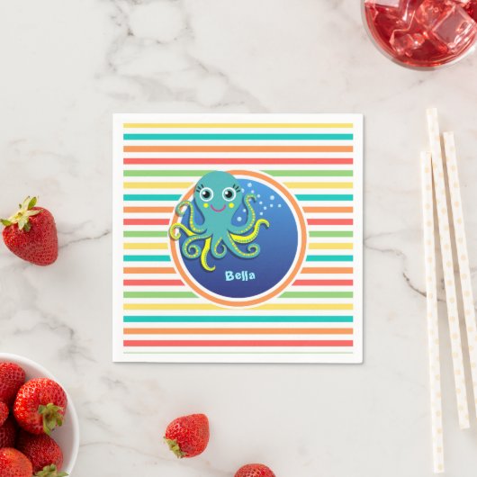 Serviette En Papier Octopus ; Bright Rainbow Stripes (En situation)