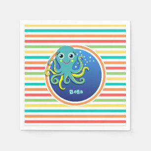 Serviette En Papier Octopus ; Bright Rainbow Stripes