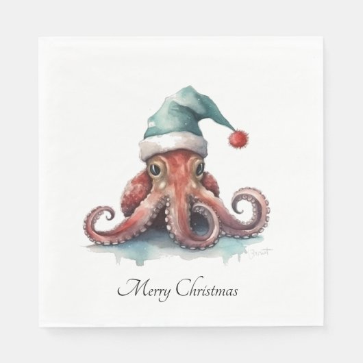 Serviette En Papier Octopus Christmas Joy, coutume (Devant)