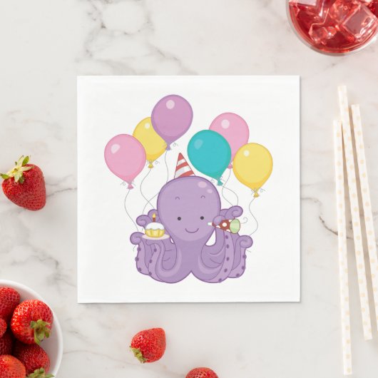 Serviette En Papier Octopus d'anniversaire (En situation)