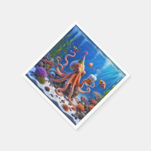 Serviette En Papier Octopus d'anniversaire avec une bière (Coin)