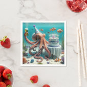 Serviette En Papier Octopus d'anniversaire avec une bière (En situation)