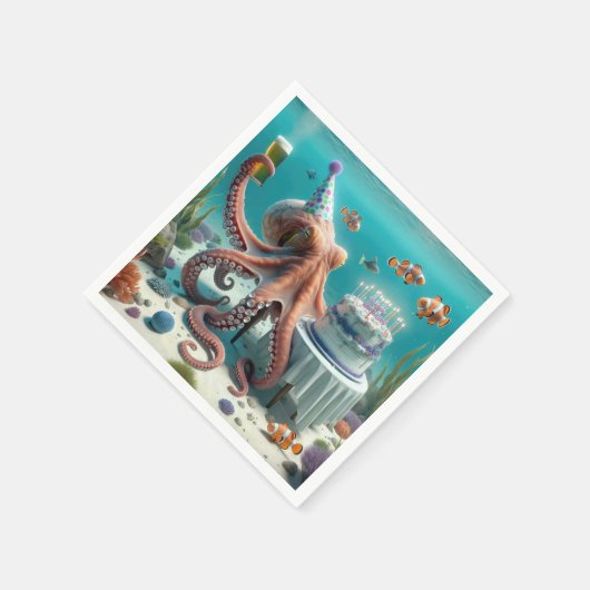 Serviette En Papier Octopus d'anniversaire avec une bière (Coin)
