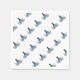 Serviette En Papier Octopus kraken nautique plage côtière bleu