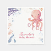 Serviette En Papier Octopus mignonne fille d'aquarelle rose (Devant)