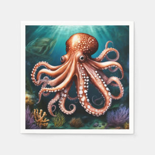 Serviette En Papier Octopus Portrait Océan