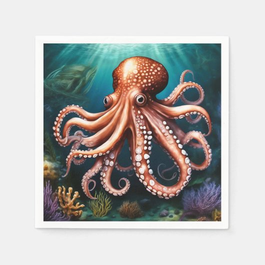 Serviette En Papier Octopus Portrait Océan (Devant)