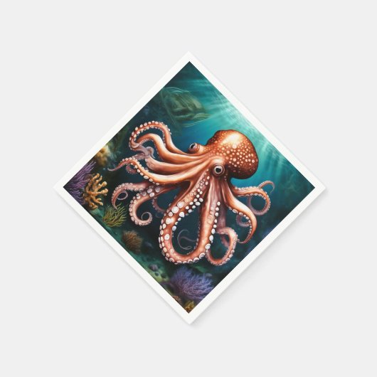 Serviette En Papier Octopus Portrait Océan (Coin)