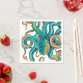 Serviette En Papier Octopus Teal (En situation)