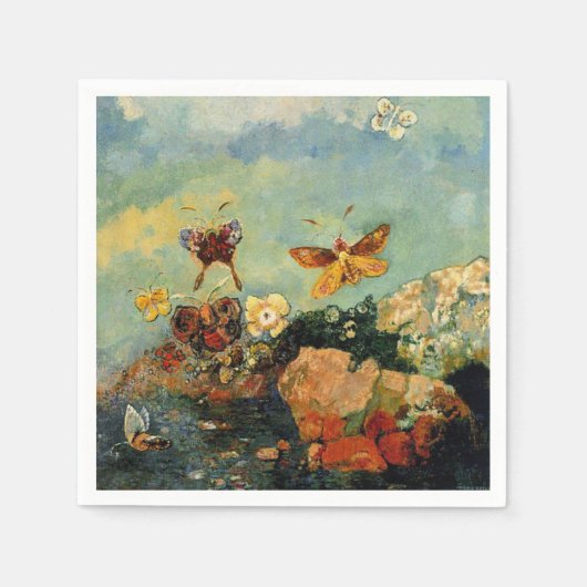 Serviette En Papier Odilon Redon - Papillons, célèbre peinture, (Devant)