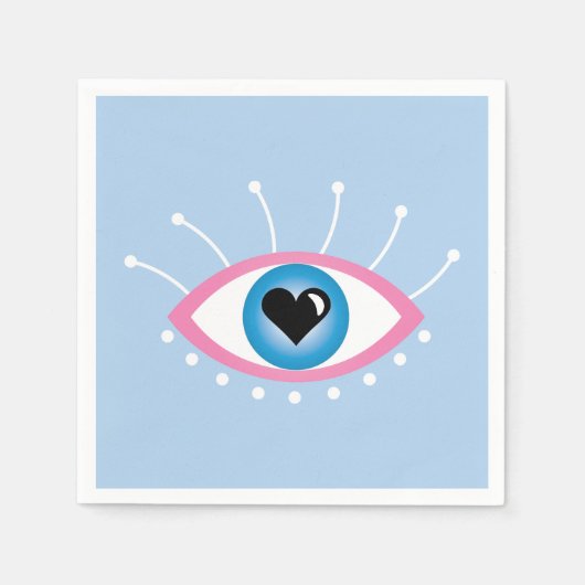 Serviette En Papier Oeil mal grec avec cils rose bleu (Devant)