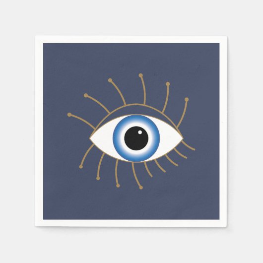 Serviette En Papier Oeil Mal Grec Avec Lashes Bleu Blanc Or (Devant)