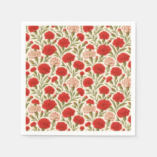 Serviette En Papier Œillet Rouge Floral Botanique Vintage