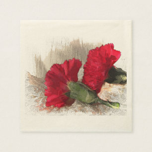 Serviette En Papier Oeillets rouges sur papier Brocade Napkin