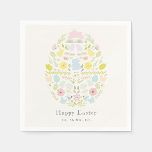 Serviette En Papier Oeuf de Pâques Floral Lapin de feuillage (Devant)