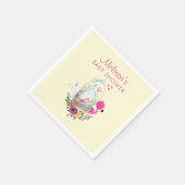Serviette En Papier Oeuf mignon, Flamant rose rose et lapin, Aquarelle (Coin)