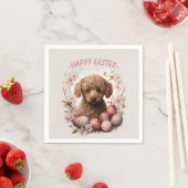 Serviette En Papier Oeufs de caniche de Pâques et fleurs - (En situation)