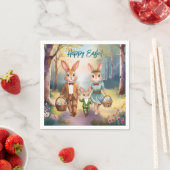 Serviette En Papier Oeufs de chasse de la famille de lapin de Pâques - (En situation)