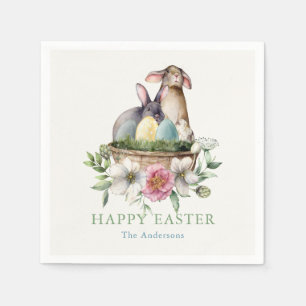 Serviette En Papier Oeufs De Lapin Floral Joyeux Pâques