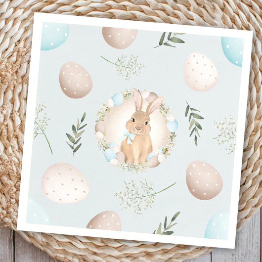 Serviette En Papier Oeufs de Pâques et Bunny Spring Blue Pastel