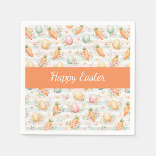 Serviette En Papier Œufs de Pâques pastel & Carottes Motif Aquarelle 