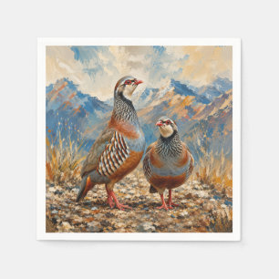 Serviette En Papier Œuvre d'art représentant un couple de perdrix chou