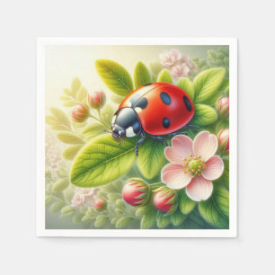 Serviette En Papier OEuvre florale/printanière de coccinelle