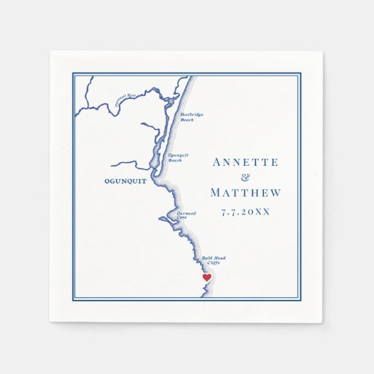 Serviette En Papier Ogunquit Maine Map Mariage élégant (Devant)